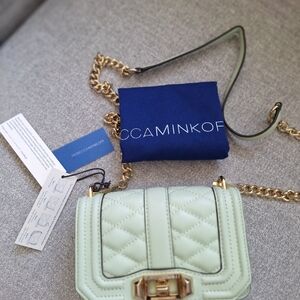 New Rebecca Minkoff  Quilted Mini Love' Bag Aloe Crossbody Clutch NWT